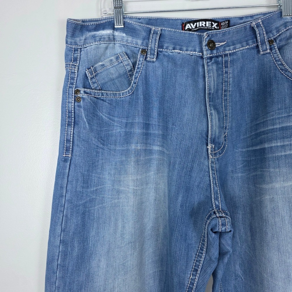 Avirex Jeans Mens 40x31 Relaxed Fit Y2k Denim Light Wash Embroidered Pockets - Picture 4 of 7